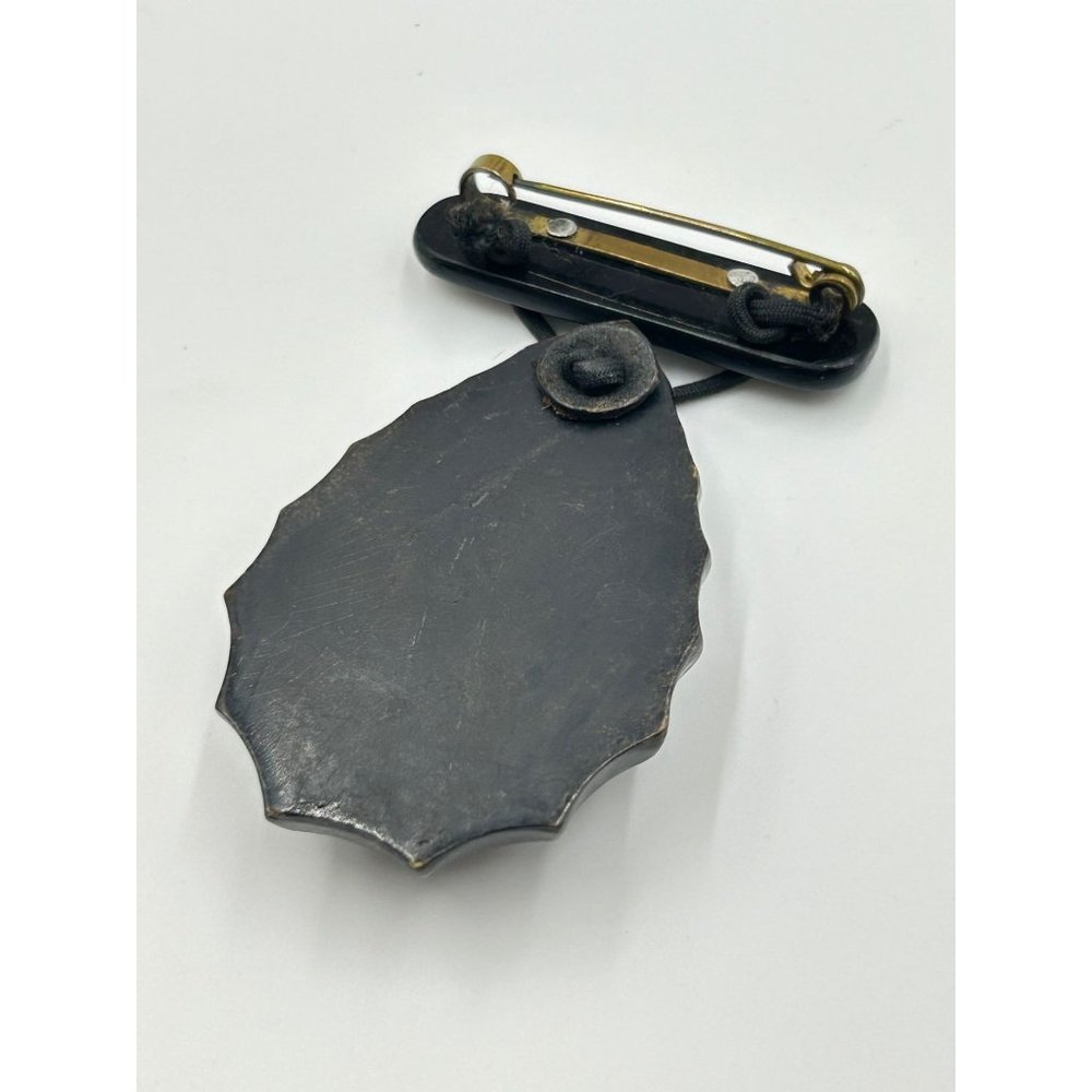 Antique Mourning Brooch Pin Dangle Genuine Carved Shell Cameo Black Drop Shaped - Picture 6 of 9